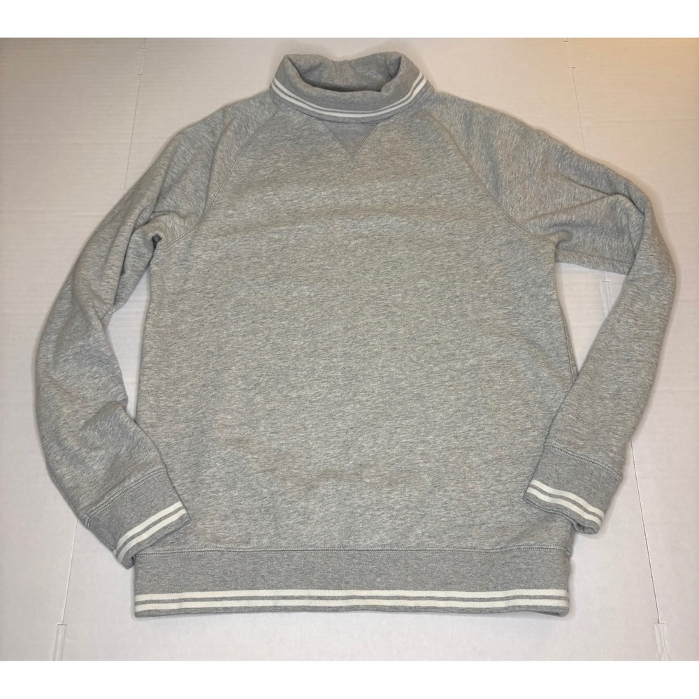 Lands' End Heather Gray Mock Neck Varsity Stripe Sweatshirt Minimalist Goblin